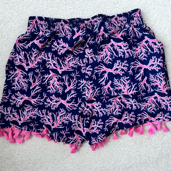 Simply Southern Navy and Pink Coral Lounge Shorts with Tassels - Picture 3 of 3